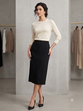 #271 Vintage Koret Black Midi Pencil Skirt
